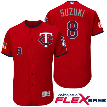 Men's Minnesota Twins #8 Kurt Suzuki Red Stars & Stripes Fashion Independence Day Stitched MLB Majestic Flex Base Jersey