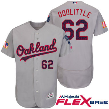 Men's Oakland Athletics #62 Sean Doolittle Gray Stars & Stripes Fashion Independence Day Stitched MLB Majestic Flex Base Jersey