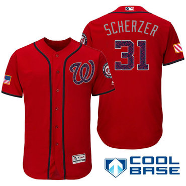 Men's Washington Nationals #31 Max Scherzer Red Stars & Stripes Fashion Independence Day Stitched MLB Majestic Cool Base Jersey