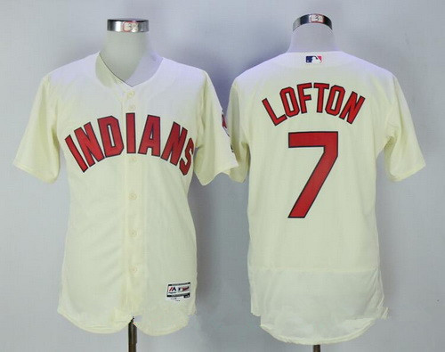 Men's Cleveland Indians #7 Kenny Lofton Cream Stitched MLB Majestic Flex Base Jersey