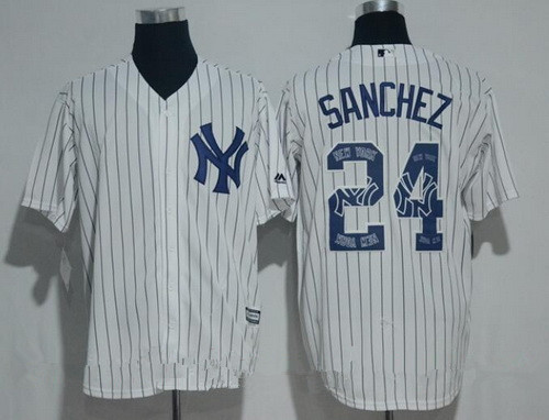 Men's New York Yankees #24 Gary Sanchez White Team Logo Ornamented Stitched MLB Majestic Cool Base Jersey