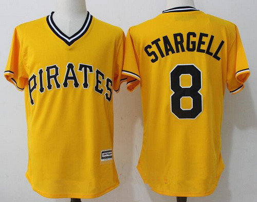 Men's Pittsburgh Pirates #8 Willie Stargell Retired Yellow Stitched MLB Majestic Cool Base Jersey