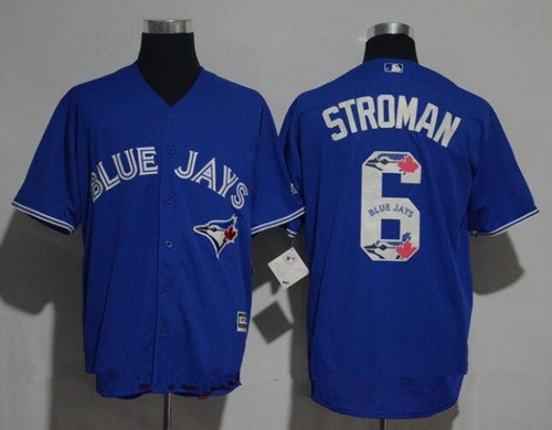 Men's Toronto Blue Jays #6 Marcus Stroman Royal Blue Team Logo Ornamented Stitched MLB Majestic Cool Base Jersey