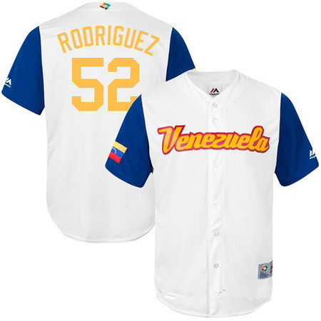 Men's Team Venezuela Baseball Majestic #52 Eduardo Rodriguez White 2017 World Baseball Classic Stitched Replica Jersey