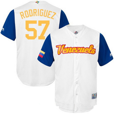 Men's Team Venezuela Baseball Majestic #57 Francisco Rodriguez White 2017 World Baseball Classic Stitched Replica Jersey