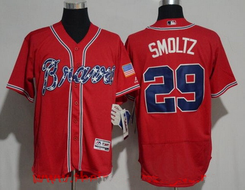 Men's Atlanta Braves #29 John Smoltz Retired Red Stitched MLB Majestic Flex Base Jersey