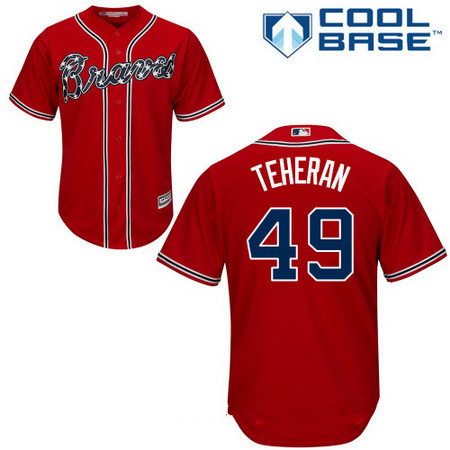 Men's Atlanta Braves #49 Julio Teheran Red Alternate Stitched MLB Majestic Cool Base Jersey