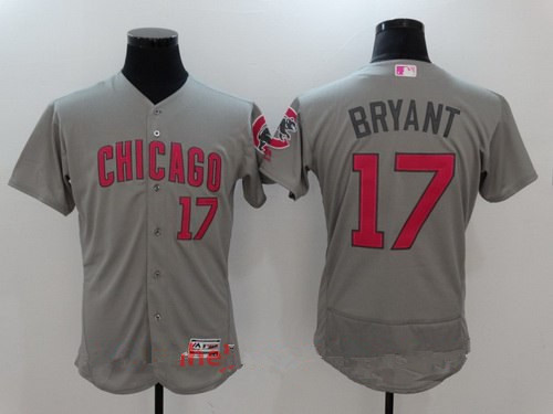 Men's Chicago Cubs #17 Kris Bryant Gray With Pink Mother's Day Stitched MLB Majestic Flex Base Jersey