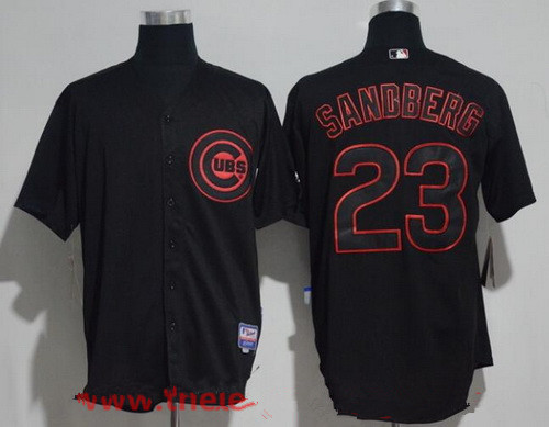 Men's Chicago Cubs #23 Ryne Sandberg Lights Out Black Pinstripe Stitched MLB Majestic Cool Base Jersey