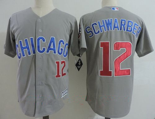 Men's Chicago Cubs #12 Kyle Schwarber Gray Road with Small Number Stitched MLB Majestic Cool Base Jersey