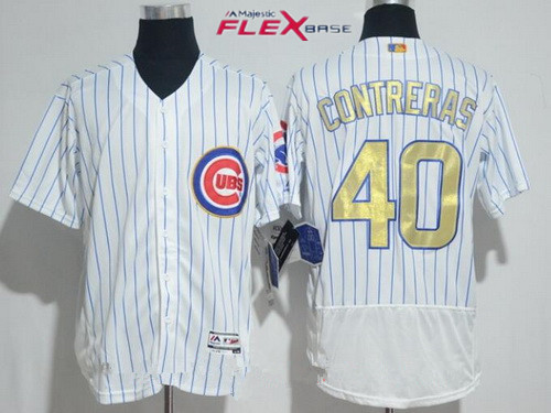 Men's Chicago Cubs #40 Willson Contreras White World Series Champions Gold Stitched MLB Majestic 2017 Flex Base Jersey