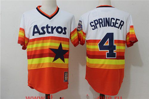 Men's Houston Astros #4 George Springer Orange Rainbow Cooperstown Stitched MLB Majestic Cool Base Jersey