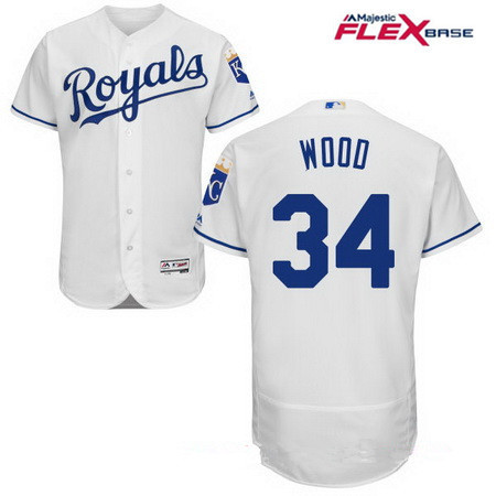 Men's Kansas City Royals #34 Travis Wood White Home Stitched MLB Majestic Flex Base Jersey