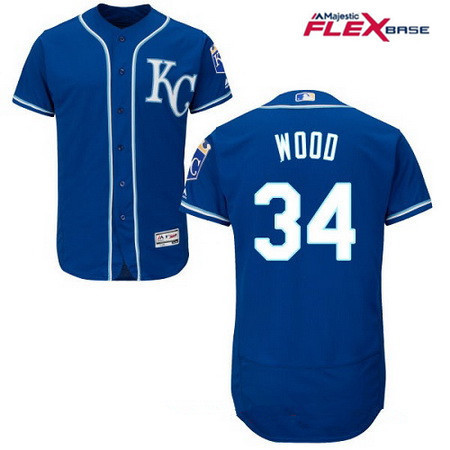 Men's Kansas City Royals #34 Travis Wood Navy Blue Alternate Stitched MLB Majestic Flex Base Jersey