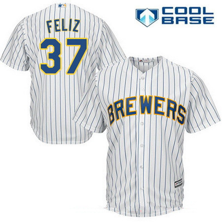 Men's Milwaukee Brewers #37 Neftali Feliz White Pinstripe Home Stitched MLB Majestic Cool Base Jersey