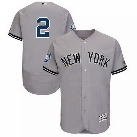 Men's New York Yankees Derek Jeter Majestic Gray Road Retirement Patch Authentic Collection Flex Base Jersey