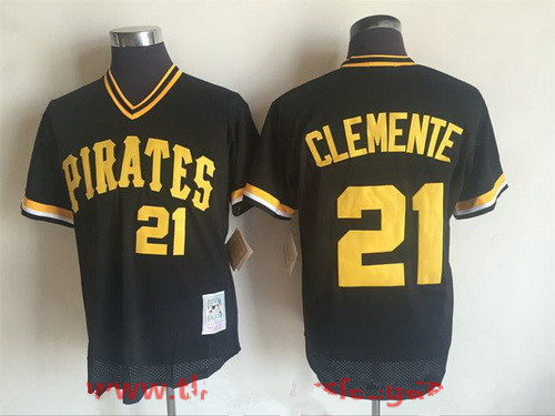 Men's Pittsburgh Pirates #21 Roberto Clemente Black Mesh Batting Practice Throwback Jersey By Mitchell & Ness