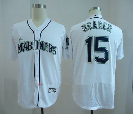 Men's Seattle Mariners #15 Kyle Seager White Home Stitched MLB Majestic Flex Base Jersey