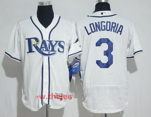 Men's Tampa Bay Rays #3 Evan Longoria White Home Stitched MLB Majestic Flex Base Jersey