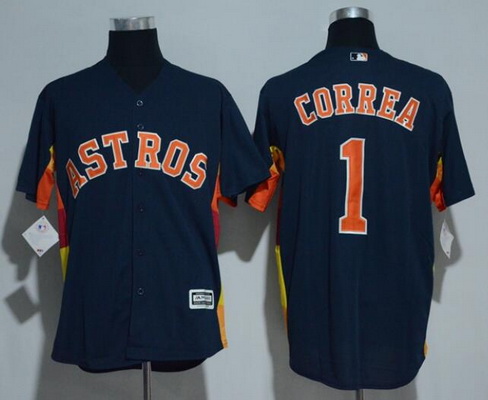 Men's Houston Astros #1 Carlos Correa Navy Blue Stitched MLB Majestic Cool Base Jersey