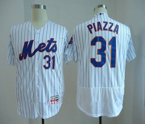 Men's New York Mets #31 Mike Piazza Retired White Stitched MLB Majestic Flex Base Jersey