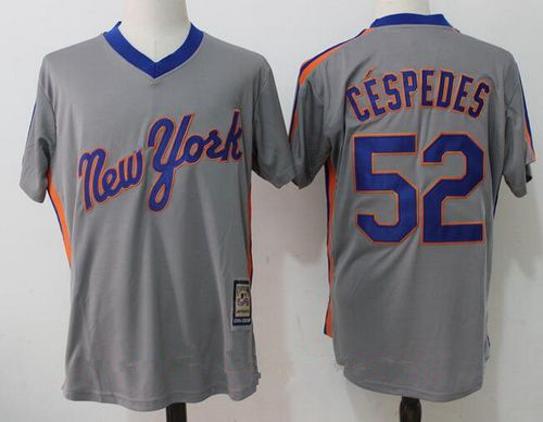 Men's New York Mets #52 Yoenis Cespedes Gray Pullover Stitched MLB Majestic Cooperstown Collection Jersey