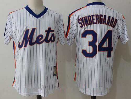 Men's New York Mets #34 Noah Syndergaard White Pullover Stitched MLB Majestic Cooperstown Collection Jersey