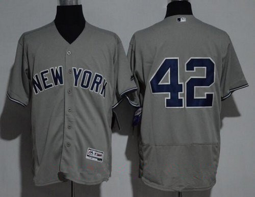 Men's New York Yankees #42 Mariano Rivera No Name Gray Road Stitched MLB Majestic Flex Base Jersey