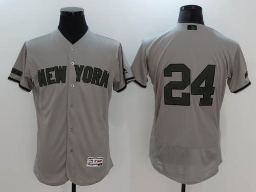 Men's New York Yankees #24 Gary Sanchez Gray With Green Memorial Day Stitched MLB Majestic Flex Base Jersey