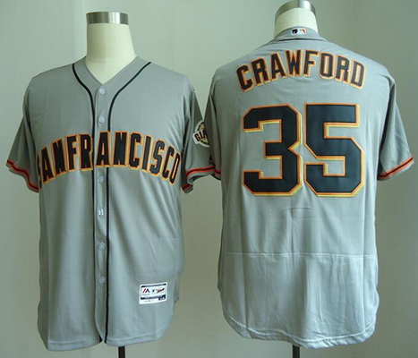 Men's San Francisco Giants #35 Brandon Crawford Gray Road Stitched MLB Majestic Flex Base Jersey