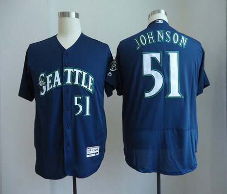 Men's Seattle Mariners #51 Randy Johnson Retired Navy Blue Stitched MLB Majestic Flex Base Jersey