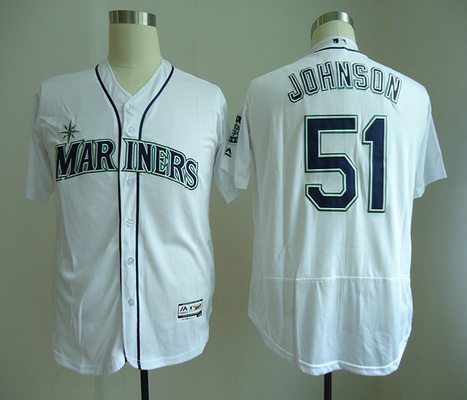 Men's Seattle Mariners #51 Randy Johnson Retired White Home Stitched MLB Majestic Flex Base Jersey