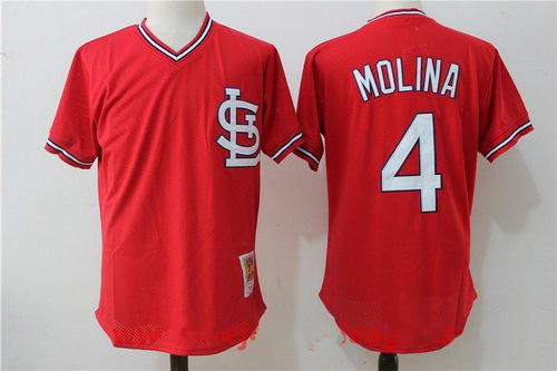 Men's St. Louis Cardinals #4 Yadier Molina Red Throwback Mesh Batting Practice Stitched MLB Mitchell & Ness Jersey