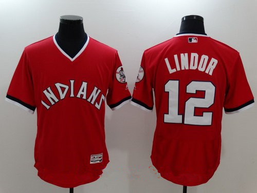 Men's Cleveland Indians #12 Francisco Lindor Red Pullover Stitched MLB Majestic Flex Base Jersey