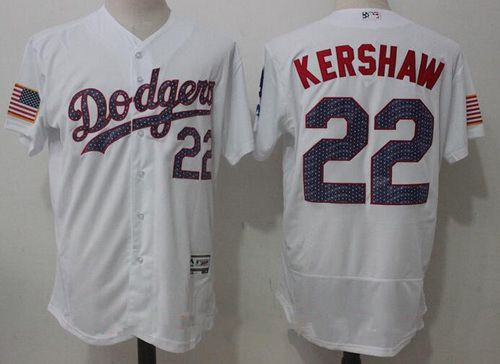 Men's Los Angeles Dodgers #22 Clayton Kershaw White 2017 Stars & Stripes Stitched MLB Majestic Flex Base Jersey