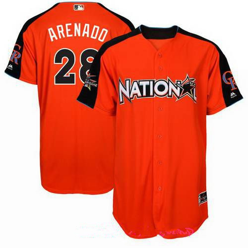 Men's National League Colorado Rockies #28 Nolan Arenado Majestic Orange 2017 MLB All-Star Game Authentic Home Run Derby Jersey