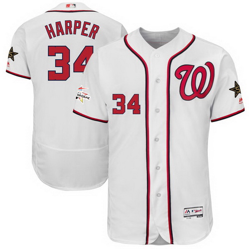 Men's Washington Nationals #34 Bryce Harper Majestic White 2017 MLB All-Star Game Worn Stitched MLB Flex Base Jersey