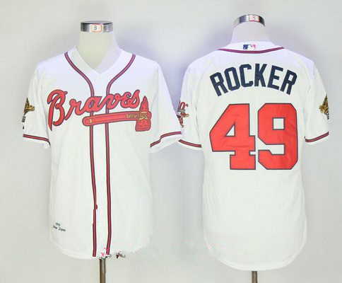 Men's Atlanta Braves #49 John Rocker White Home Throwback 1995 World Series with 30th Patch Stitched MLB Mitchell & Ness Jersey