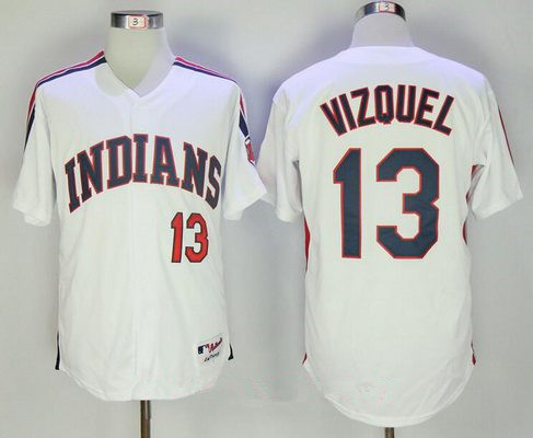 Men's Cleveland Indians #13 Omar Vizquel Retired Old White Stitched MLB Majestic Cooperstown Collection Jersey