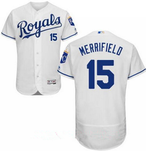 Men's Kansas City Royals #15 Whit Merrifield White Home Stitched MLB Majestic Flex Base Jersey