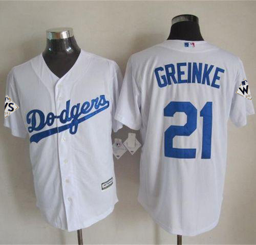 Men's Los Angeles Dodgers #21 Zack Greinke White New Cool Base 2017 World Series Bound Stitched MLB Jersey