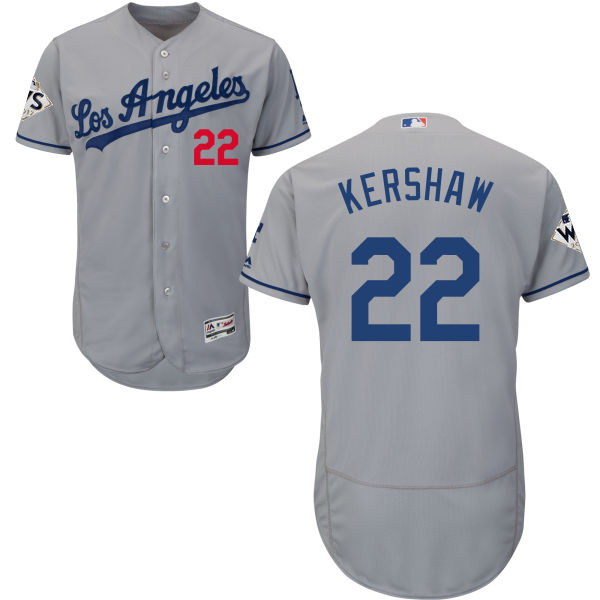 Men's Los Angeles Dodgers #22 Clayton Kershaw Grey Flexbase Authentic Collection 2017 World Series Bound Stitched MLB Jersey