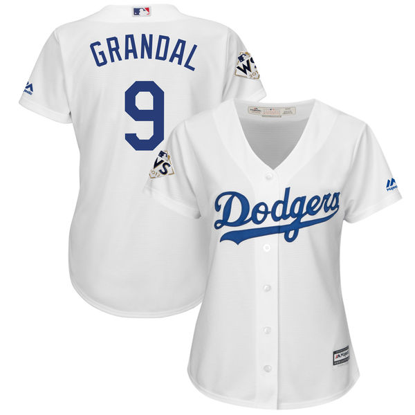 Women's Los Angeles Dodgers #9 Yasmani Grandal White 2017 World Series Bound Cool Base Player Jersey