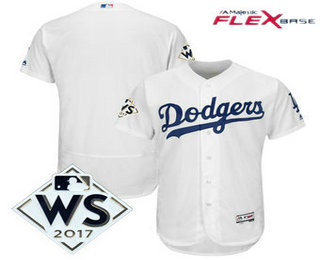 Men's Los Angeles Dodgers Majestic White 2017 World Series Patch Flex Base Team Jersey