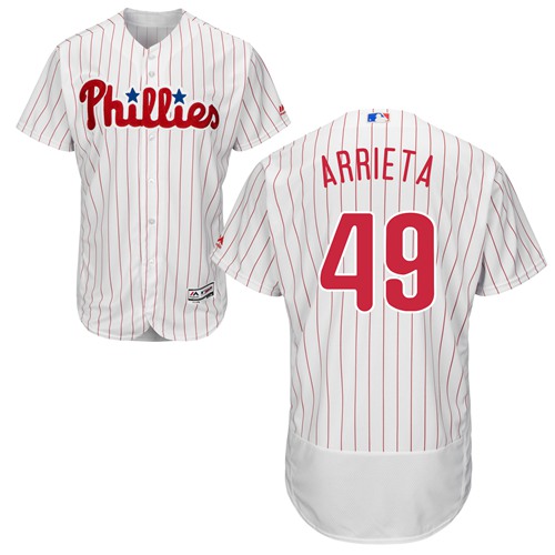 Philadelphia Phillies #49 Jake Arrieta White(Red Strip) Flexbase Authentic Collection Stitched MLB Jersey