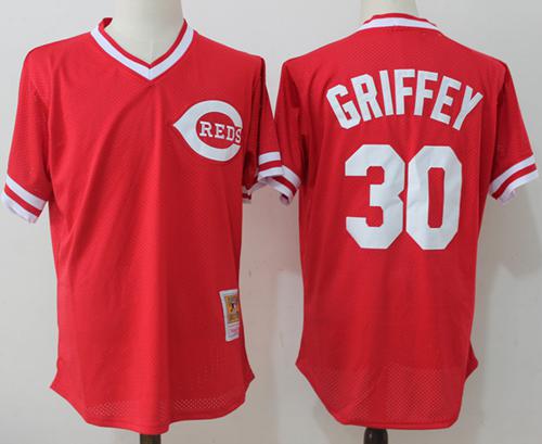 Size 5XL Mitchell And Ness Reds #30 Ken Griffey Red Throwback Stitched MLB Jersey