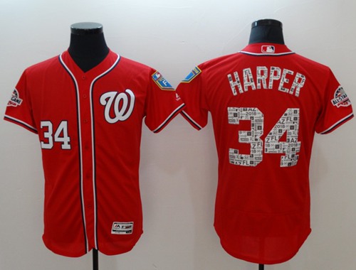 Men's Washington Nationals #34 Bryce Harper Red 2018 Spring Training Authentic Flex Base Stitched MLB Jersey