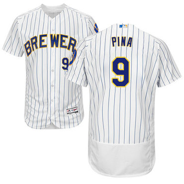 Milwaukee Brewers #9 Manny Pina White Strip Flexbase Authentic Collection Stitched Baseball Jersey