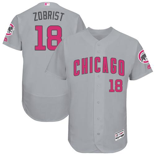 Chicago Cubs #18 Ben Zobrist Grey Flexbase Authentic Collection Mother's Day Stitched MLB Jersey