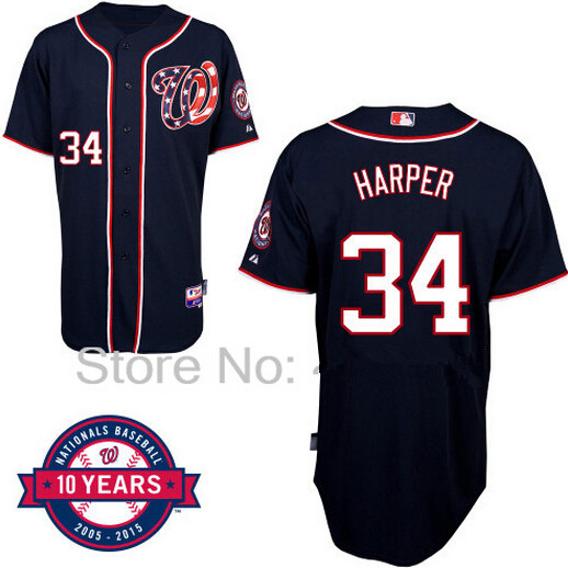 Washington Nationals #34 Bryce Harper Navy Blue 10TH Jersey